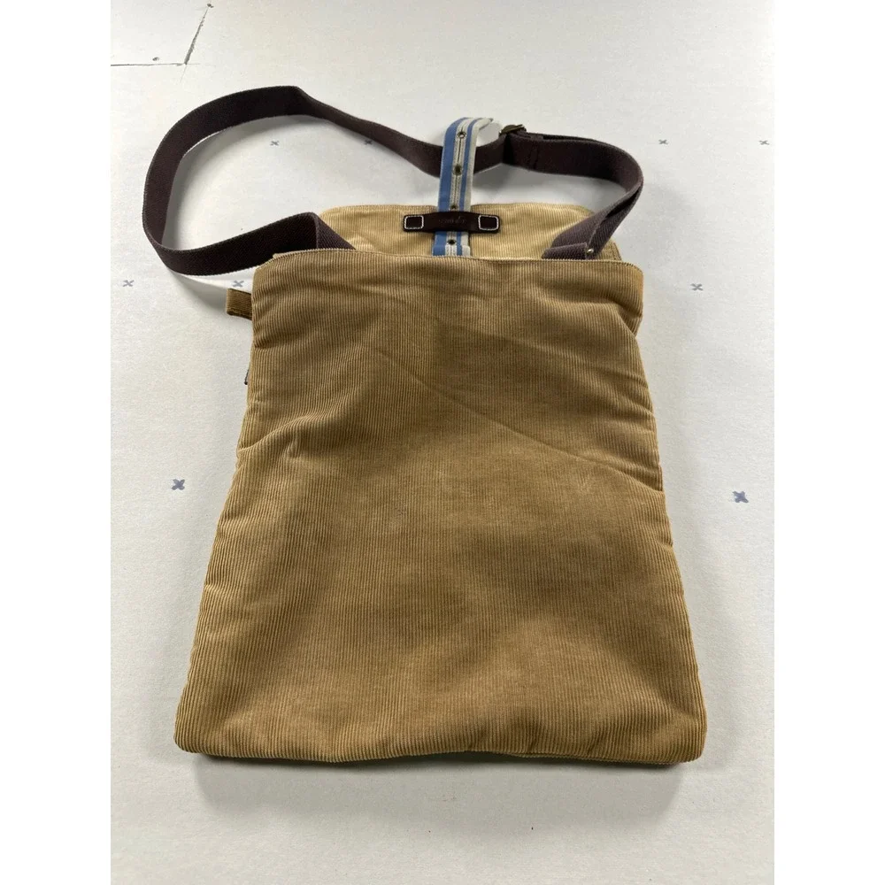 Guess Messenger Bag Tan Corduroy Blue Stripe Y2K Crossbody Adjustable Strap